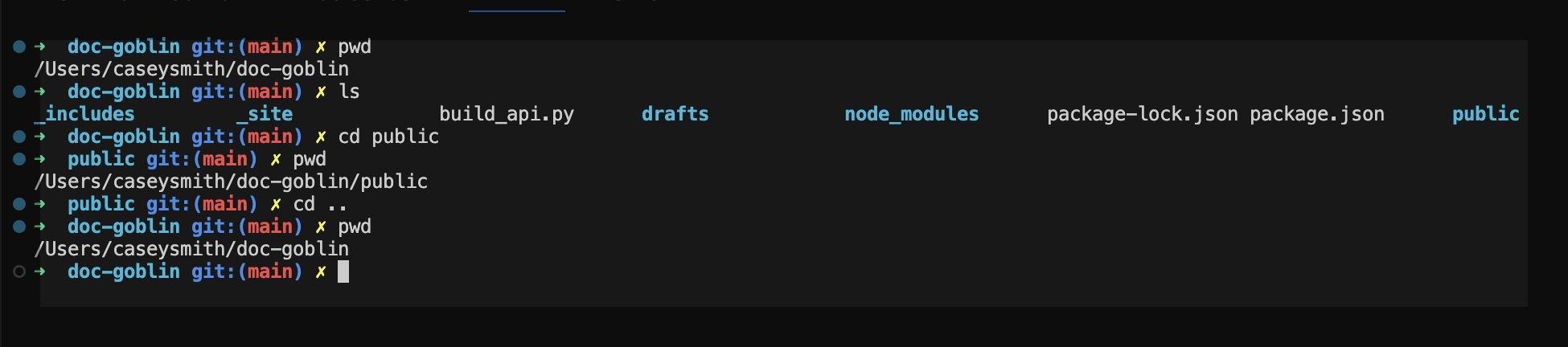 Screenshot of a simple terminal session showing navigation through a directory